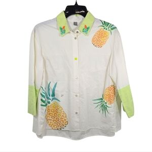 {Aioli Co. Ltd.} Md M McGinn Poplin Cotton Pineapple Print Button-Up Shirt